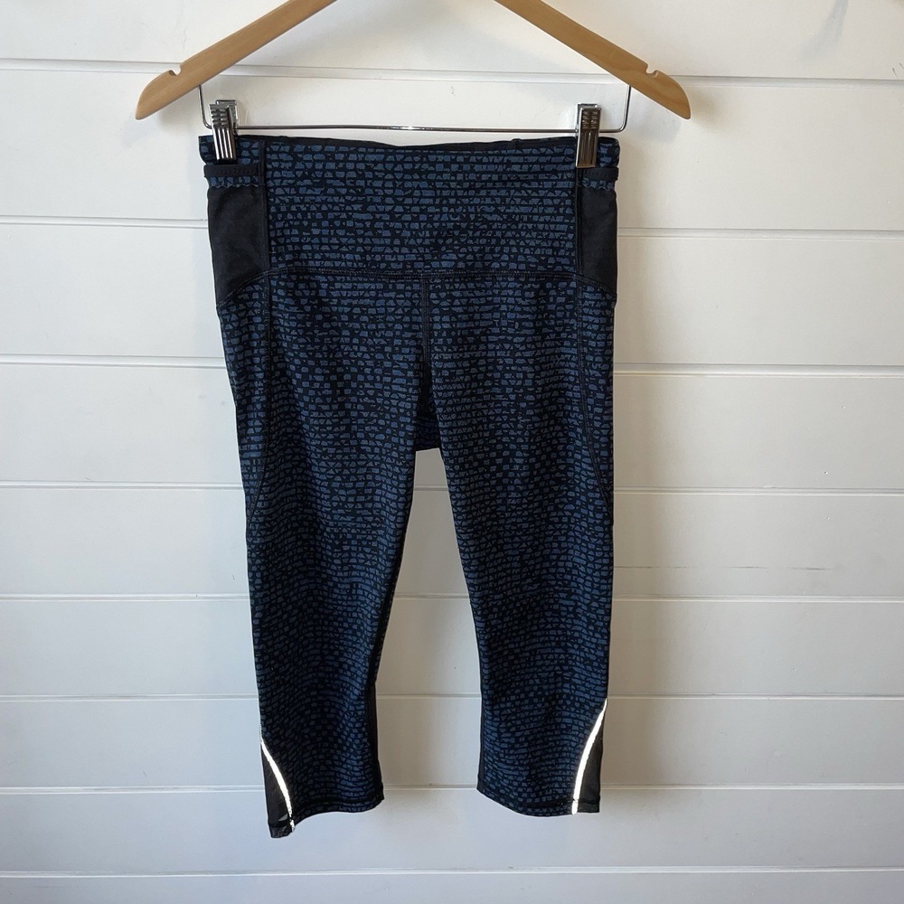 Lululemon Free Runner Crop Shatter Weave Desert Teal Alberta Lake Black‎ Size: 6 - Picture 2 of 5